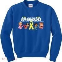 I Work With Superheroes Childhood Cancer Awareness Kids Sweatshirt thumb 0