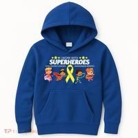 I Work With Superheroes Childhood Cancer Awareness Kids Hoodie thumb 0