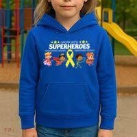 I Work With Superheroes Childhood Cancer Awareness Kids Hoodie thumb 3