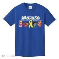 I Work With Superheroes Childhood Cancer Awareness Kids T-Shirt thumb 0