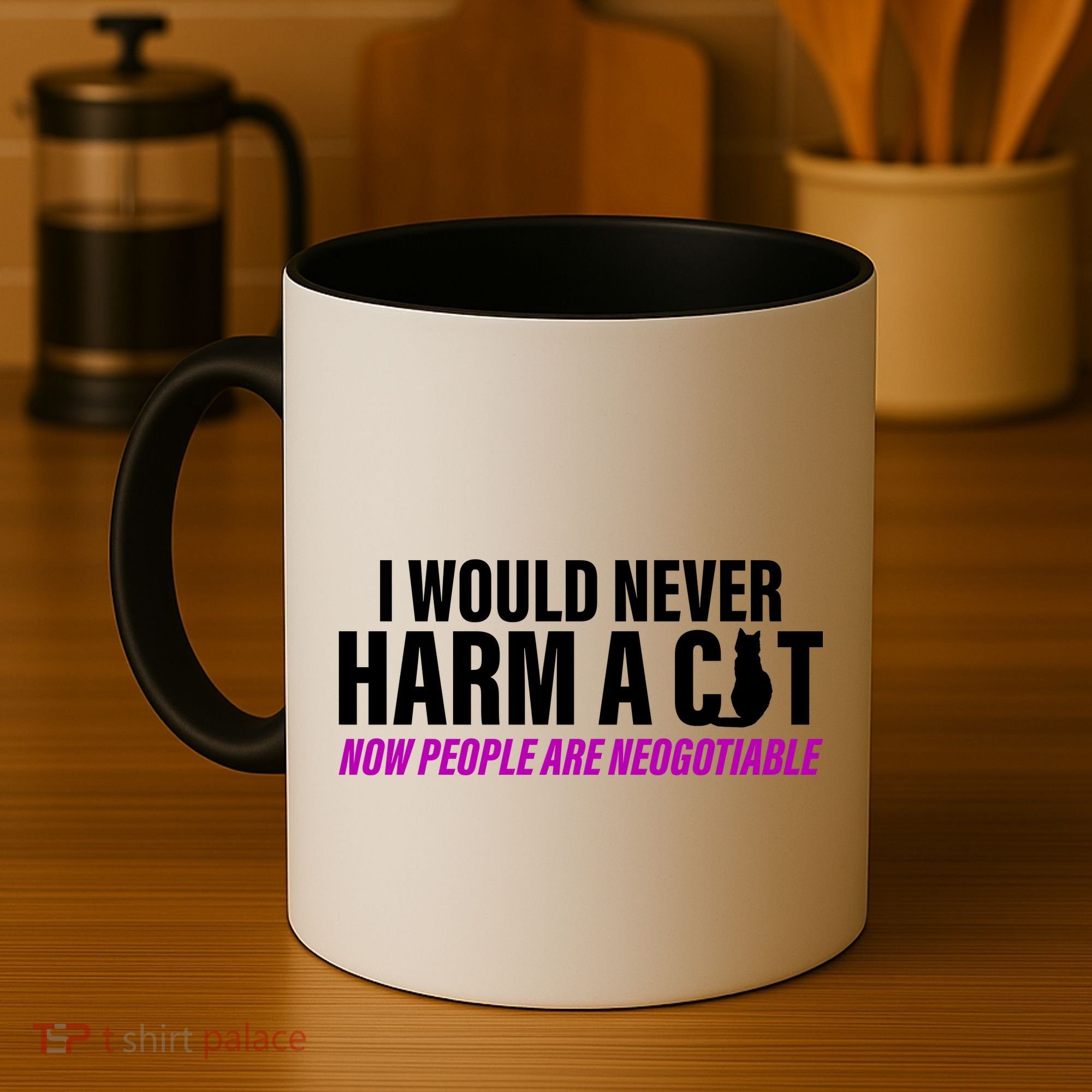 I Would Never Harm A Cat Now People Are Negotiable Coffee Mug