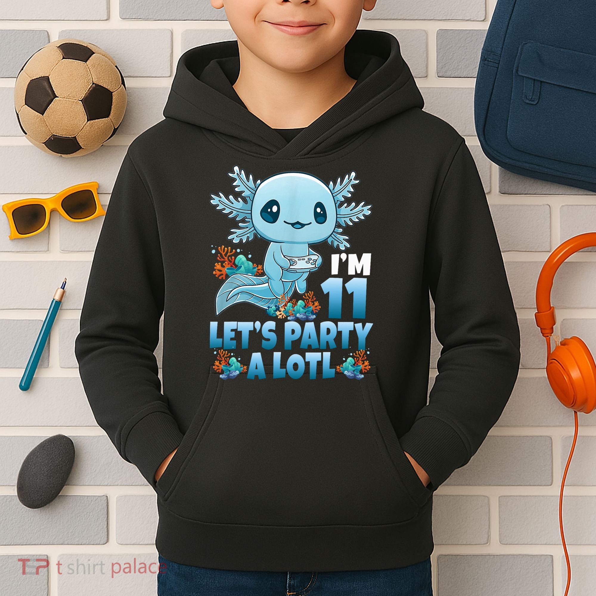 I'm 11 Let's Party A Lotl 11th Birthday 11 Year Old Axolotl  Kids Hoodie