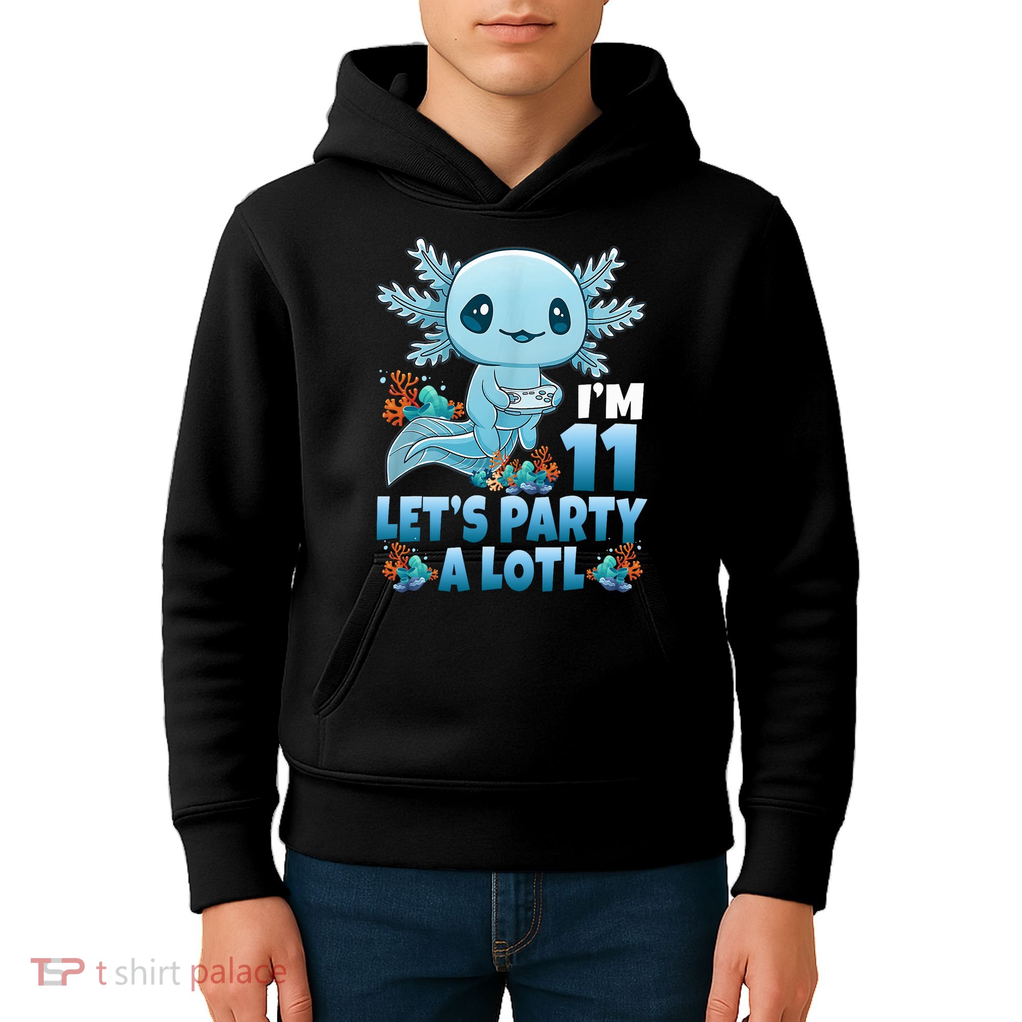 I'm 11 Let's Party A Lotl 11th Birthday 11 Year Old Axolotl  Kids Hoodie