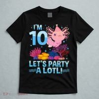 I'm 10 Let's Party A Lotl Axolotl 10 Year Old 10th Birthday T-Shirt thumb 5