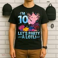 I'm 10 Let's Party A Lotl Axolotl 10 Year Old 10th Birthday T-Shirt thumb 6