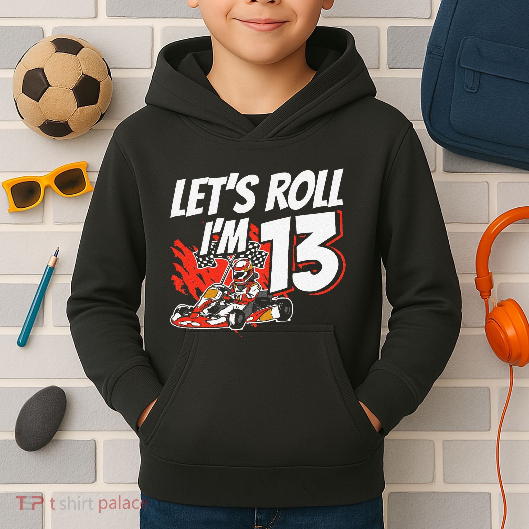 Im 13 Race Car Lets Roll 13th Birthday Go Kart Kids Hoodie