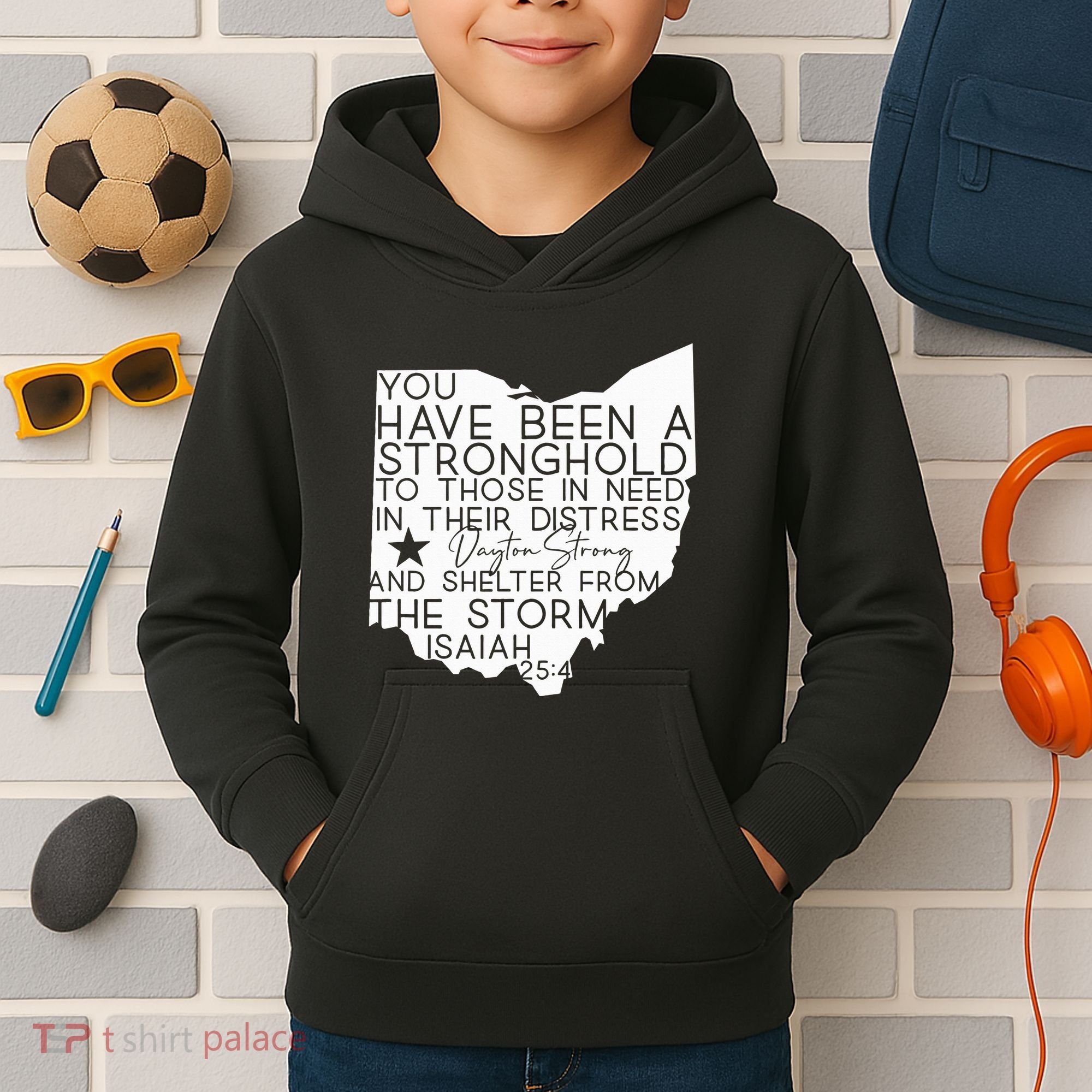 Isaiah 254 Dayton Strong Ohio Map Bible Verse Scripture Kids Hoodie