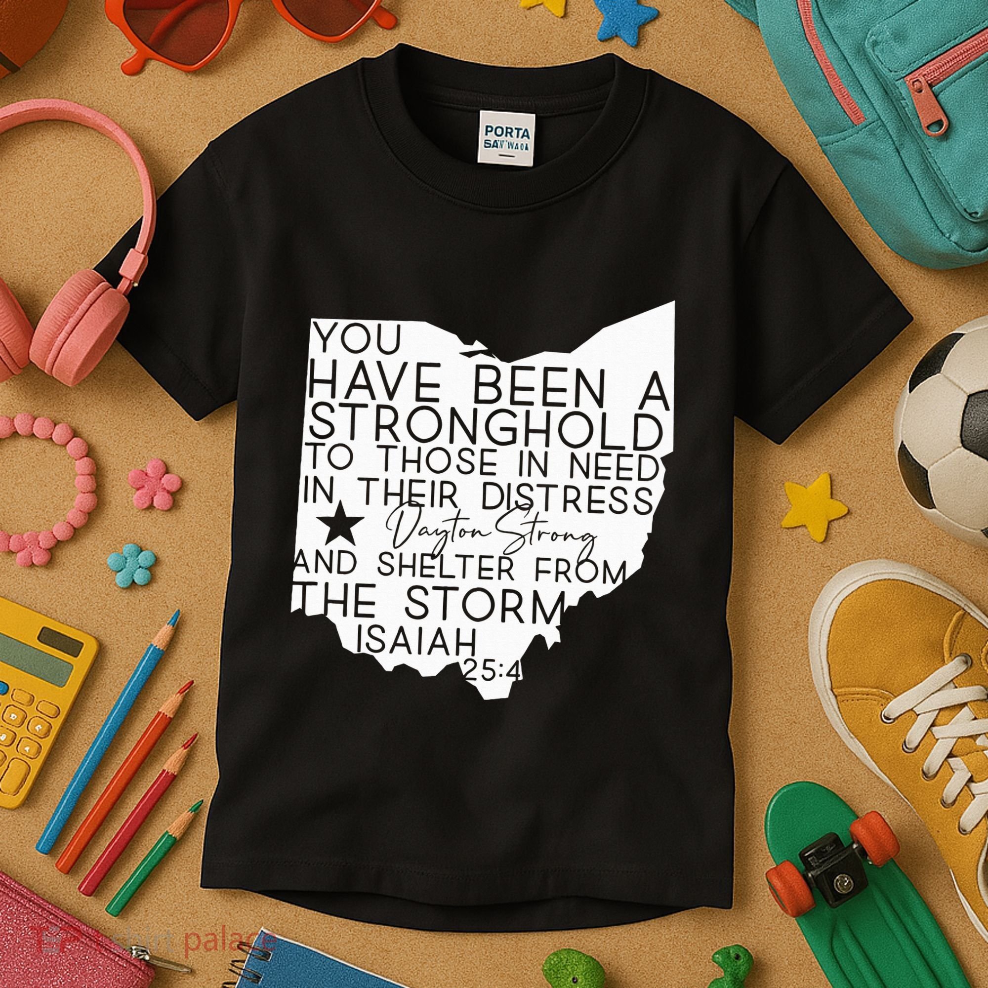 Isaiah 254 Dayton Strong Ohio Map Bible Verse Scripture Kids T-Shirt