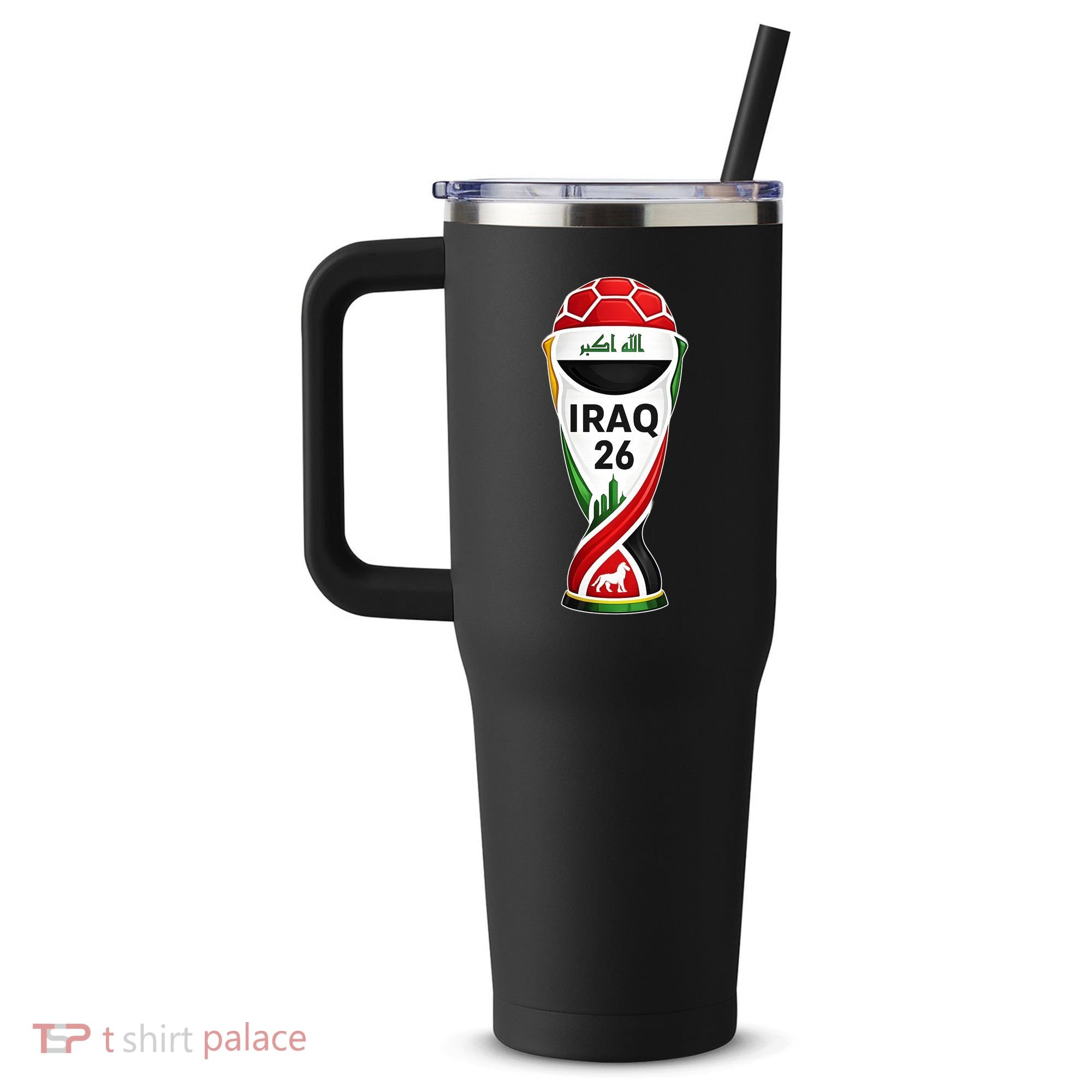 Iraq 2026 Soccer Iraqi 40oz Vacuum Insulated Stainless Steel Travel Tumbler