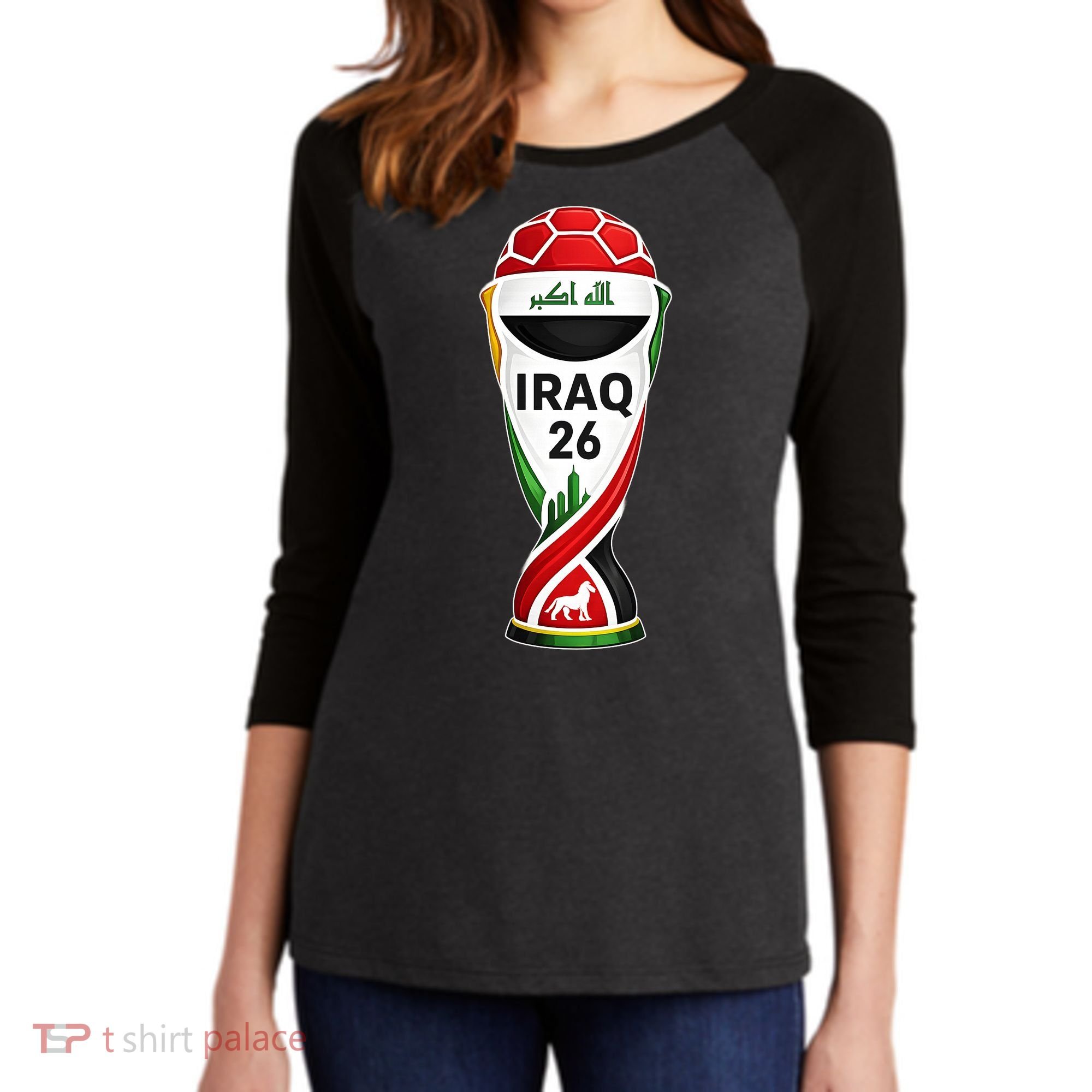 Iraq 2026 Soccer Iraqi Women's Tri-Blend 3/4-Sleeve Raglan Shirt
