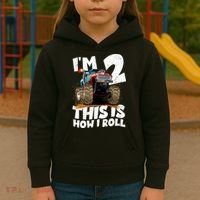 I'm 2 Two This Is How I Roll Monster Truck 2nd Birthday Kids Hoodie thumb 3