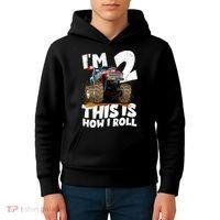 I'm 2 Two This Is How I Roll Monster Truck 2nd Birthday Kids Hoodie thumb 4