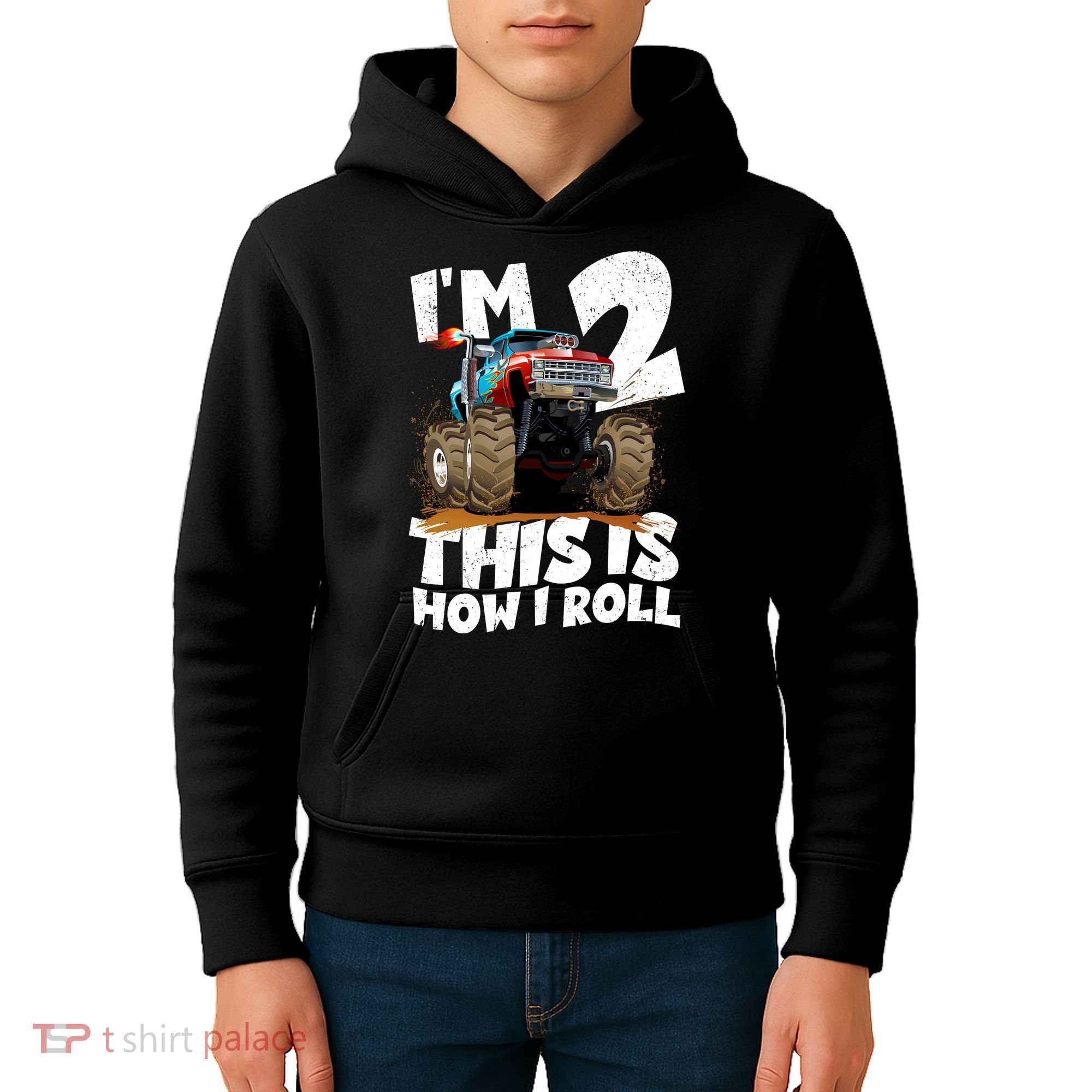 I'm 2 Two This Is How I Roll Monster Truck 2nd Birthday Kids Hoodie