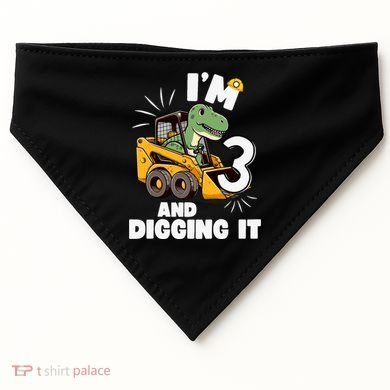 IM 3 And Digging It 3rd Birthday Dinosaur Construction USA-Made Doggie Bandana