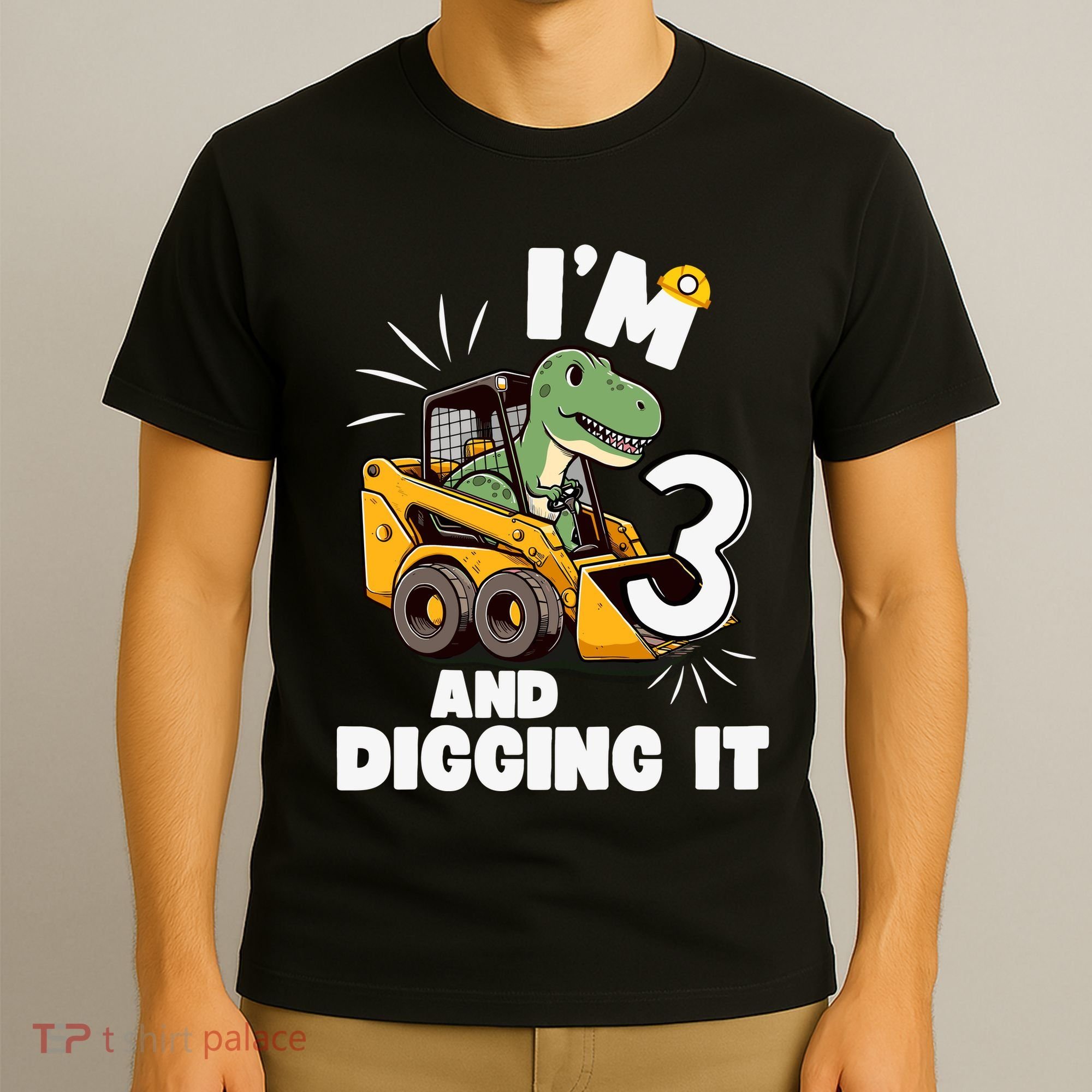 IM 3 And Digging It 3rd Birthday Dinosaur Construction T-Shirt