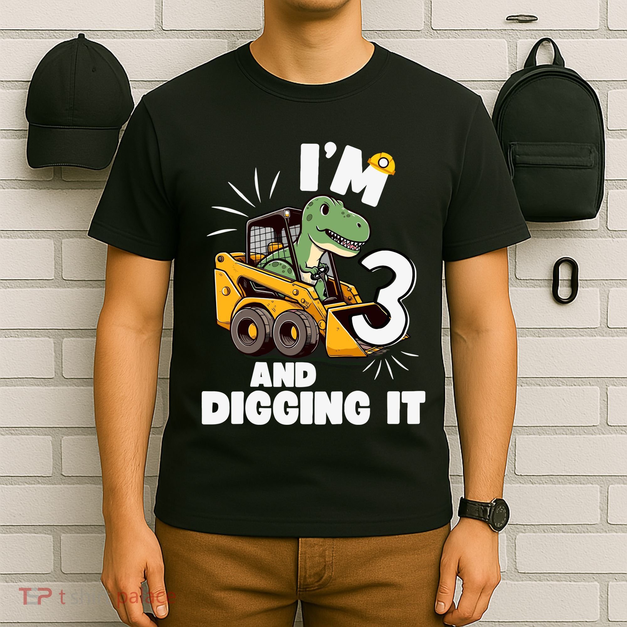 IM 3 And Digging It 3rd Birthday Dinosaur Construction T-Shirt