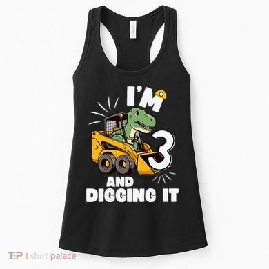 IM 3 And Digging It 3rd Birthday Dinosaur Construction Women's Tank Top