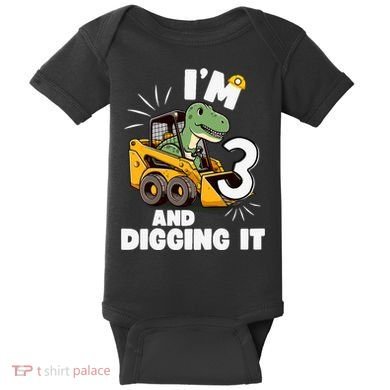 IM 3 And Digging It 3rd Birthday Dinosaur Construction Baby Bodysuit