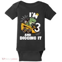 IM 3 And Digging It 3rd Birthday Dinosaur Construction Baby Bodysuit thumb 0
