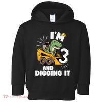 IM 3 And Digging It 3rd Birthday Dinosaur Construction Toddler Hoodie thumb 0