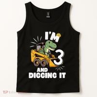 IM 3 And Digging It 3rd Birthday Dinosaur Construction Tank Top thumb 2