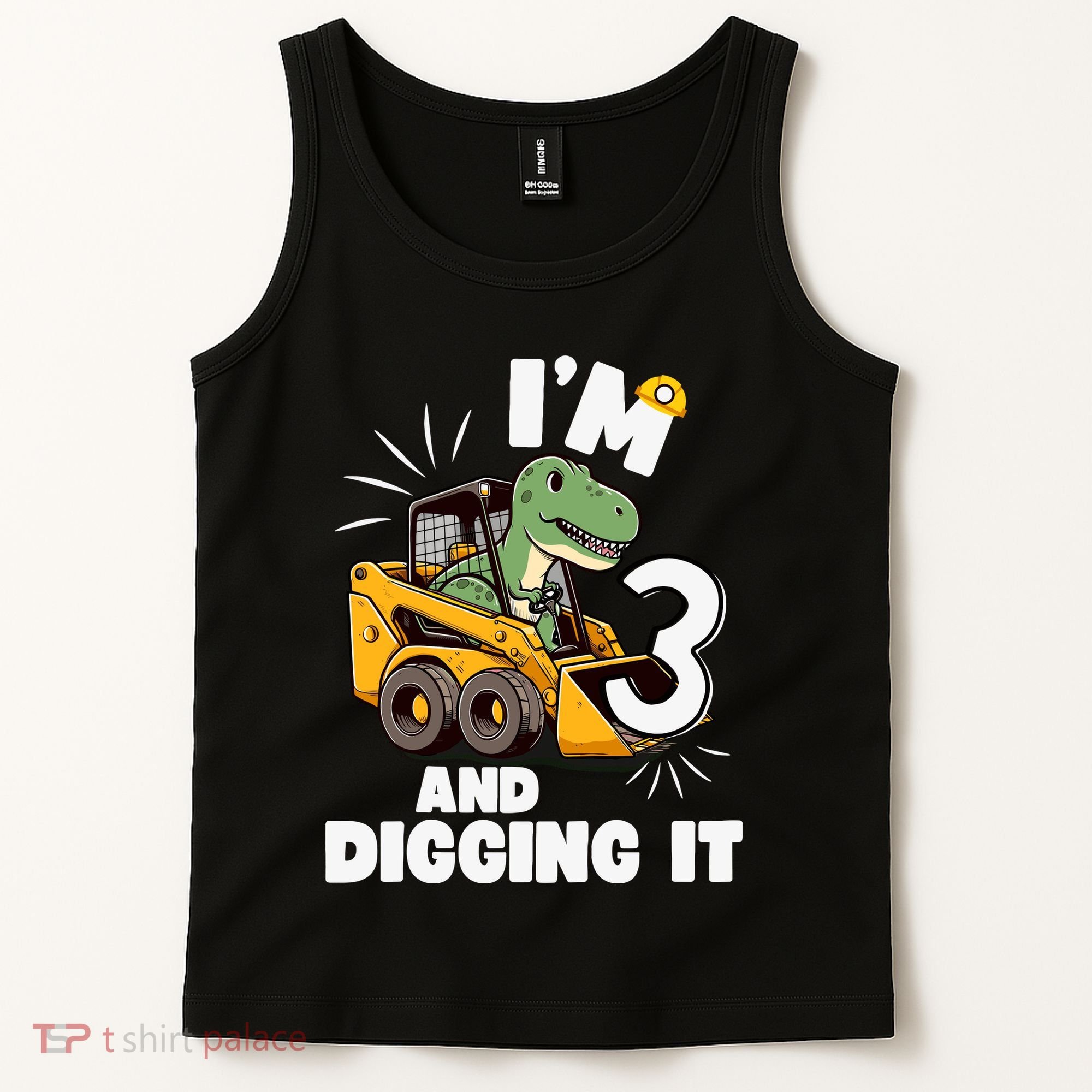 IM 3 And Digging It 3rd Birthday Dinosaur Construction Tank Top