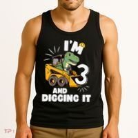 IM 3 And Digging It 3rd Birthday Dinosaur Construction Tank Top thumb 3