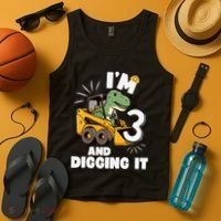 IM 3 And Digging It 3rd Birthday Dinosaur Construction Tank Top thumb 4