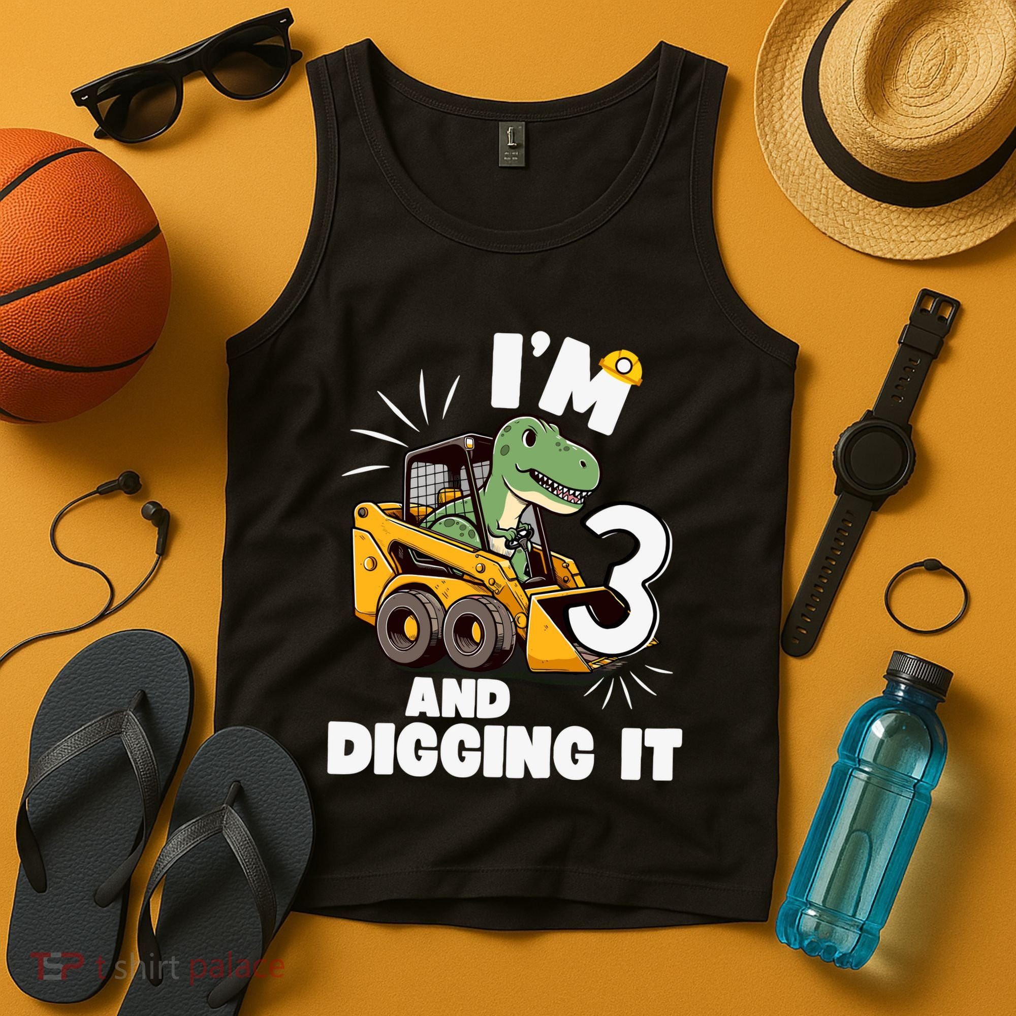IM 3 And Digging It 3rd Birthday Dinosaur Construction Tank Top