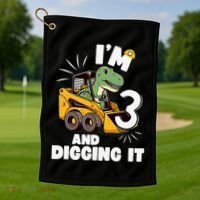 IM 3 And Digging It 3rd Birthday Dinosaur Construction Golf Towel thumb 1
