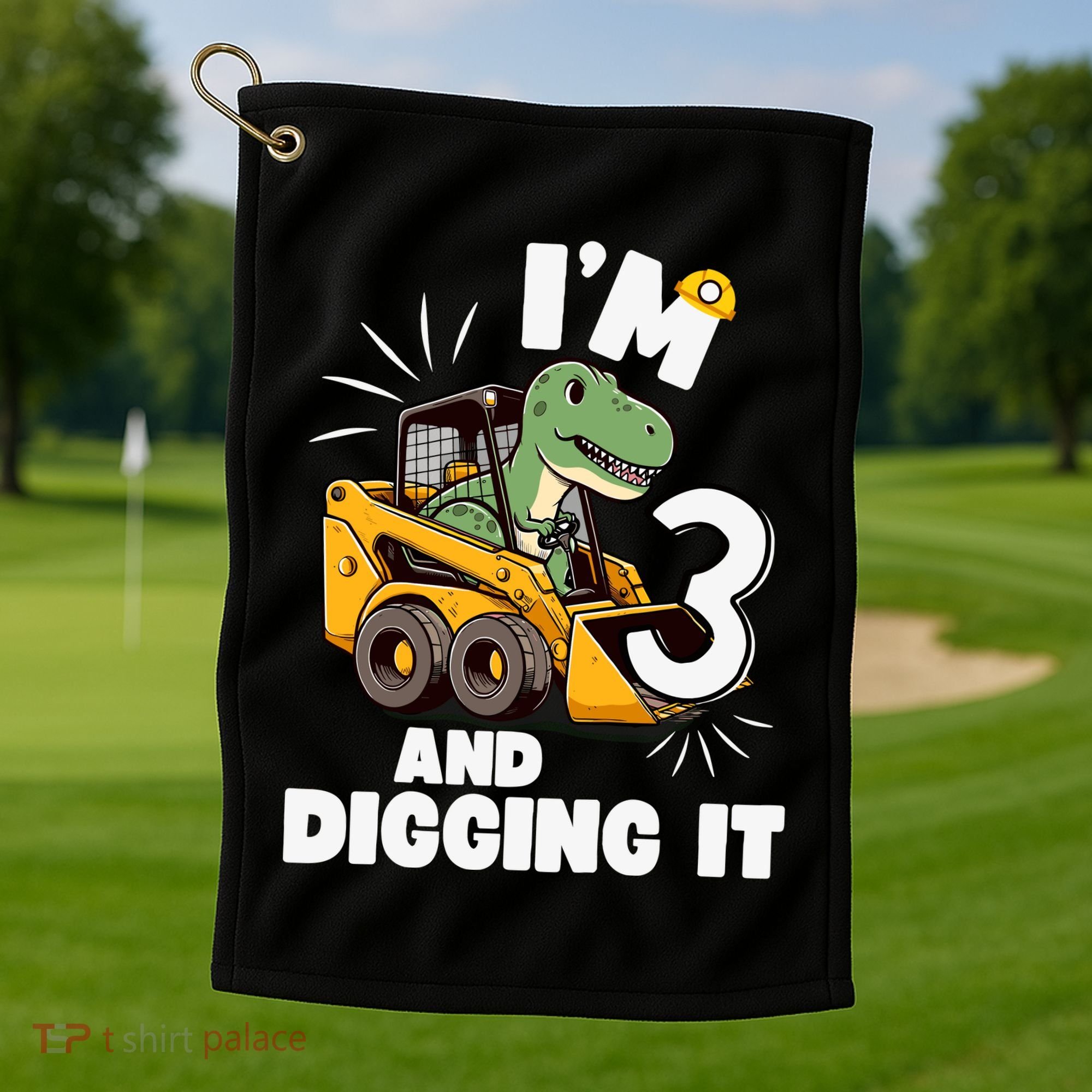 IM 3 And Digging It 3rd Birthday Dinosaur Construction Golf Towel