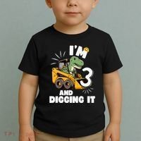 IM 3 And Digging It 3rd Birthday Dinosaur Construction Toddler T-Shirt thumb 2