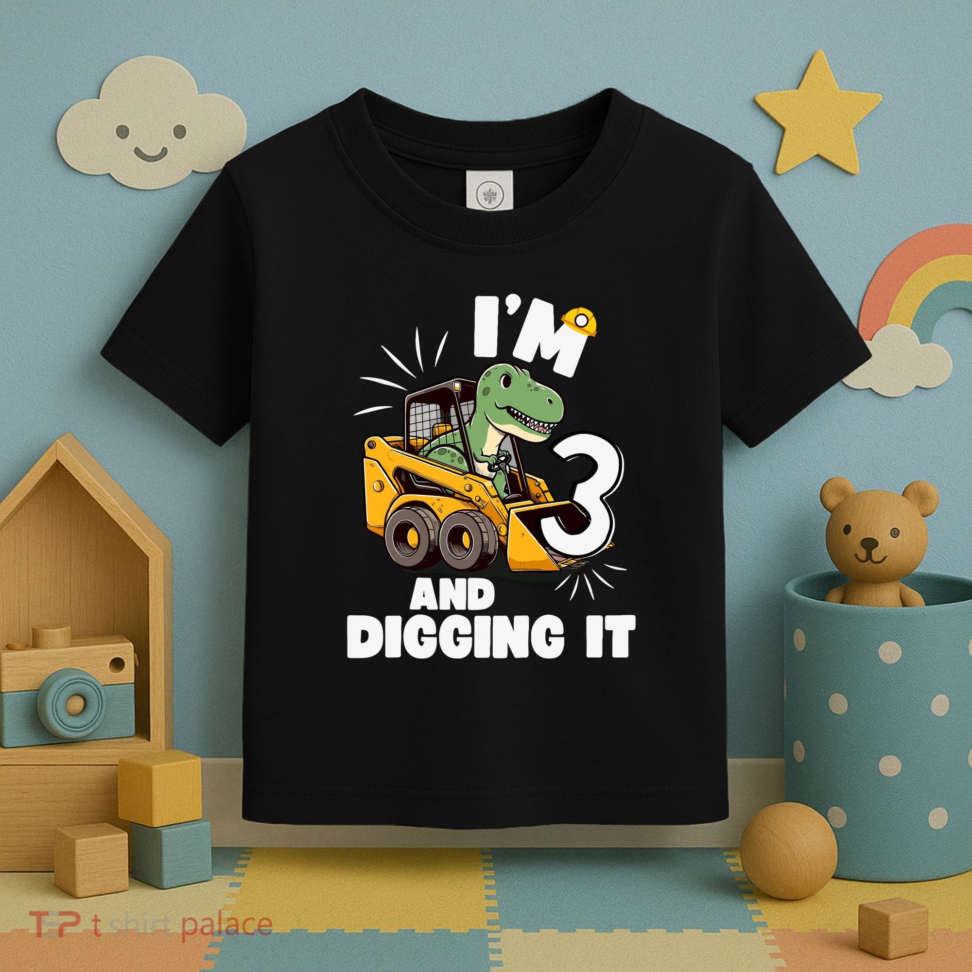 IM 3 And Digging It 3rd Birthday Dinosaur Construction Toddler T-Shirt