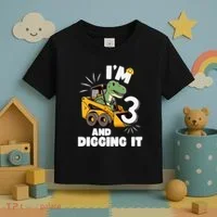 IM 3 And Digging It 3rd Birthday Dinosaur Construction Toddler T-Shirt thumb 3