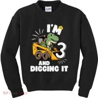 IM 3 And Digging It 3rd Birthday Dinosaur Construction Kids Sweatshirt thumb 0