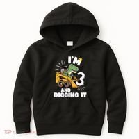 IM 3 And Digging It 3rd Birthday Dinosaur Construction Kids Hoodie thumb 0