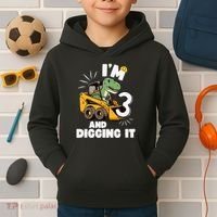IM 3 And Digging It 3rd Birthday Dinosaur Construction Kids Hoodie thumb 2