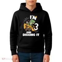 IM 3 And Digging It 3rd Birthday Dinosaur Construction Kids Hoodie thumb 4