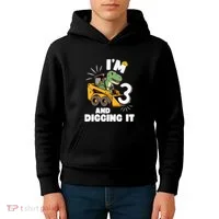 IM 3 And Digging It 3rd Birthday Dinosaur Construction Kids Hoodie thumb 4
