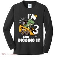IM 3 And Digging It 3rd Birthday Dinosaur Construction Kids Long Sleeve Shirt thumb 0