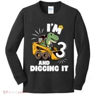 IM 3 And Digging It 3rd Birthday Dinosaur Construction Kids Long Sleeve Shirt thumb 0