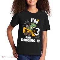IM 3 And Digging It 3rd Birthday Dinosaur Construction Kids T-Shirt thumb 2