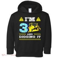 I'm 3 And Digging It Construction Excavator 3rd Birthday Toddler Hoodie thumb 0