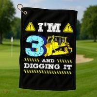 I'm 3 And Digging It Construction Excavator 3rd Birthday Golf Towel thumb 1
