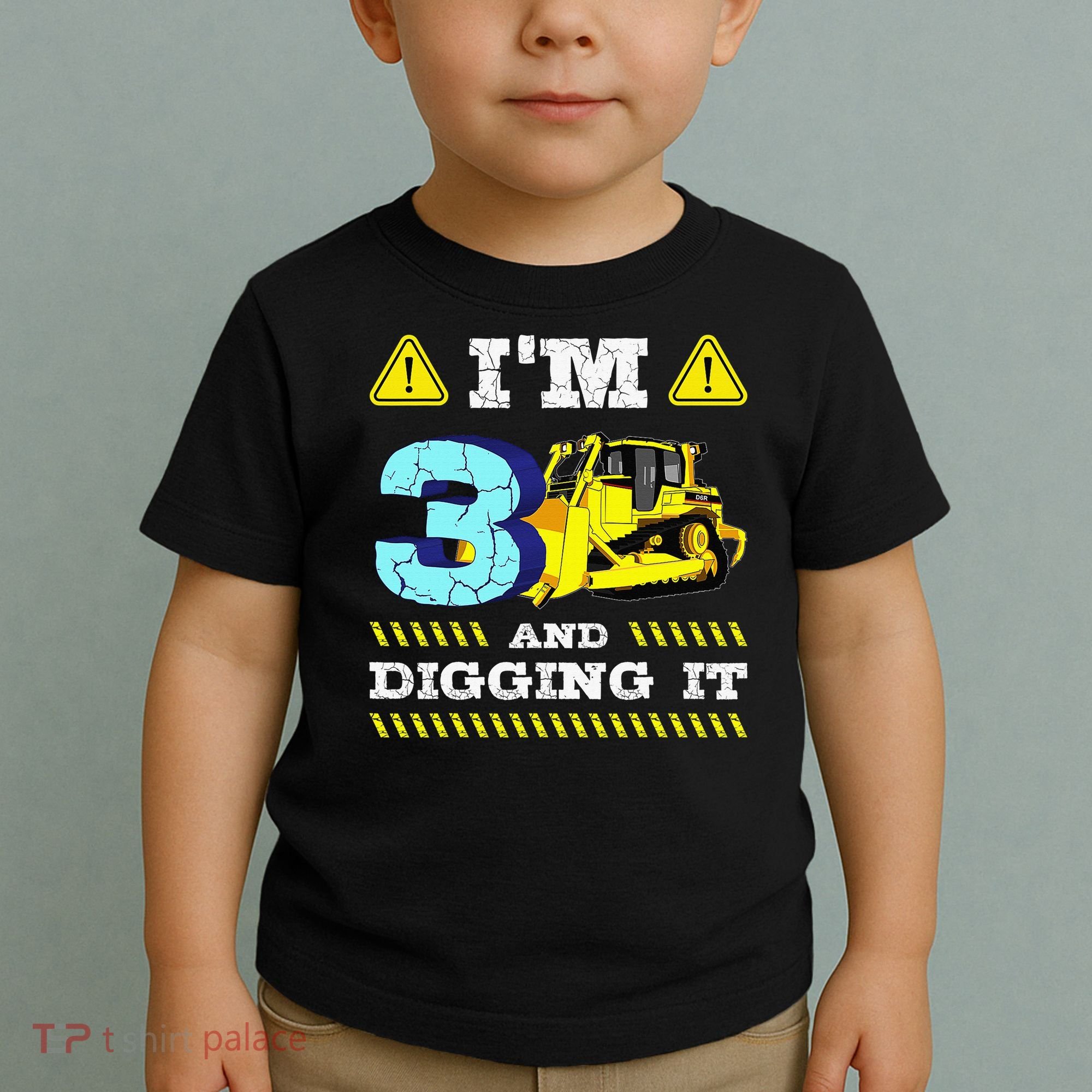 I'm 3 And Digging It Construction Excavator 3rd Birthday Toddler T-Shirt