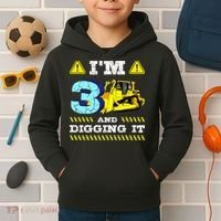 I'm 3 And Digging It Construction Excavator 3rd Birthday Kids Hoodie thumb 2