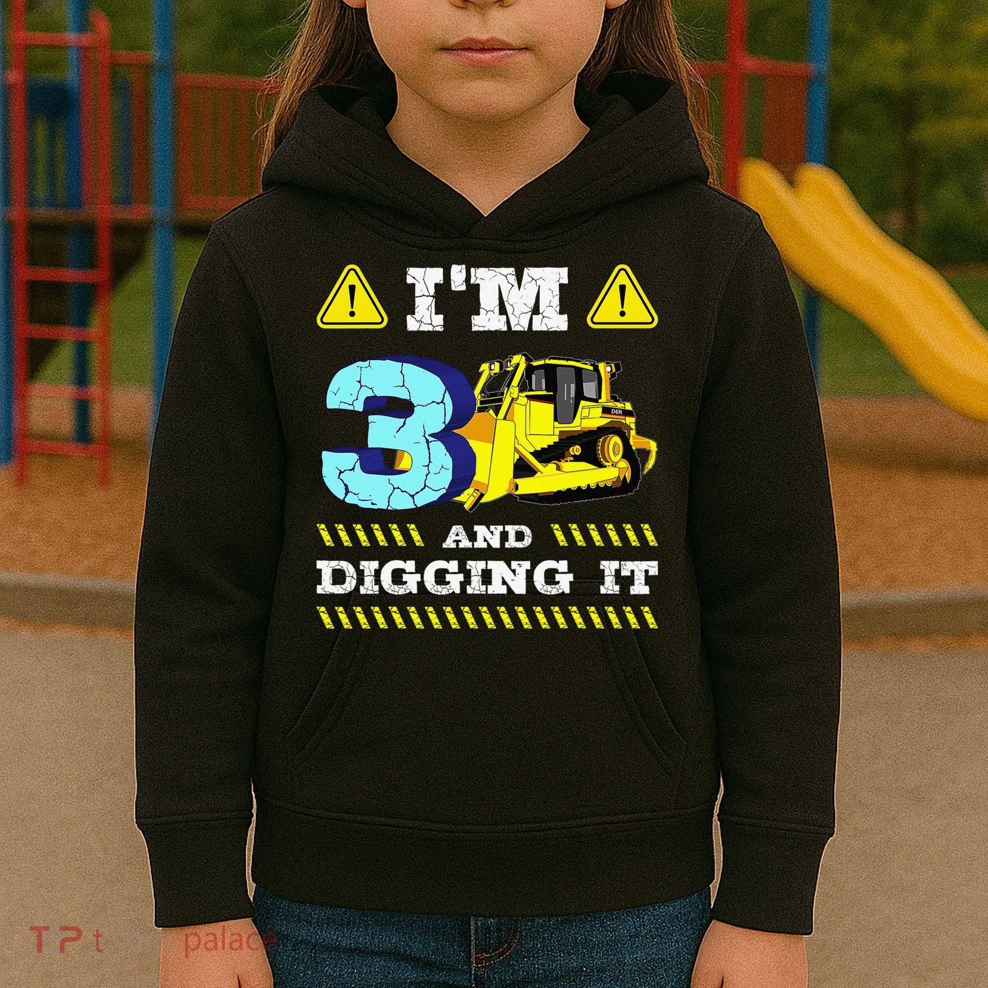 I'm 3 And Digging It Construction Excavator 3rd Birthday Kids Hoodie