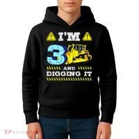 I'm 3 And Digging It Construction Excavator 3rd Birthday Kids Hoodie thumb 4