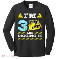 I'm 3 And Digging It Construction Excavator 3rd Birthday Kids Long Sleeve Shirt thumb 0