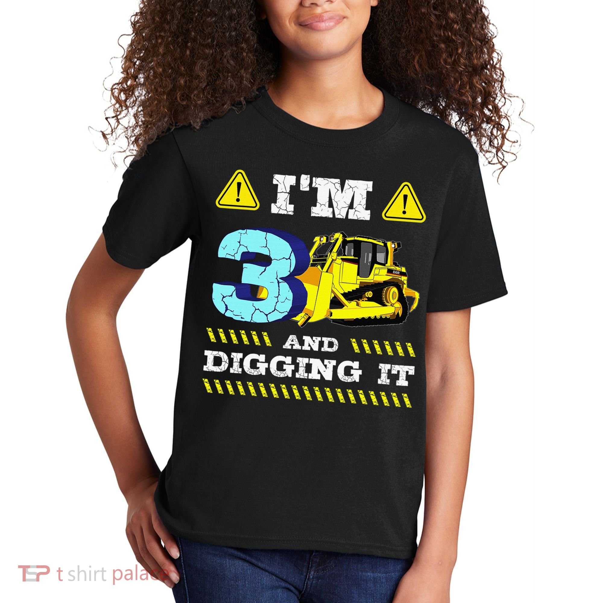 I'm 3 And Digging It Construction Excavator 3rd Birthday Kids T-Shirt
